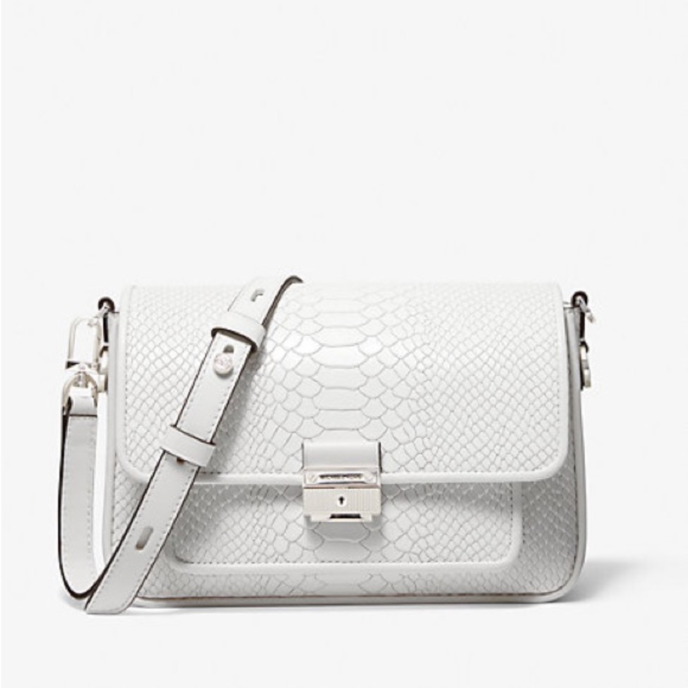 ISO Micheal Kors Bradshaw Medium Snake Embossed Leather Messenger Bag